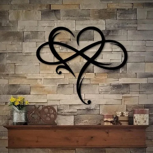 Decoración de pared de corazón infinito, arte único de metal con corazón infinito, letrero de amor, placas de pared de acero, adornos de dormitorio