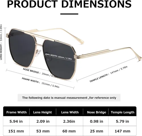 Miniatura 6 de kimorn Gafas de sol polarizadas para mujer y hombre, retro, de gran tamaño, cuadradas, vintage, modernas, clásicas, grandes, de metal, gafas de sol