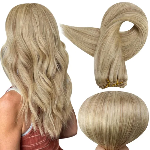 Miniatura 46 de Full Shine Extensiones de cabello humano, 18 pulgadas, mechones de trama, color #2 castaño oscuro, 3.5 onzas, cabello Remy para coser, doble trama