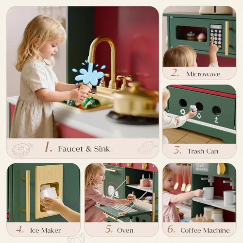 Miniatura 4 de Play Kitchen Set, Kids Kitchen Playset with 21 Fun Accessories, Toy Kitchen with Realistic Appliances, Smart Storage, Wooden Play Kitchen for Kids