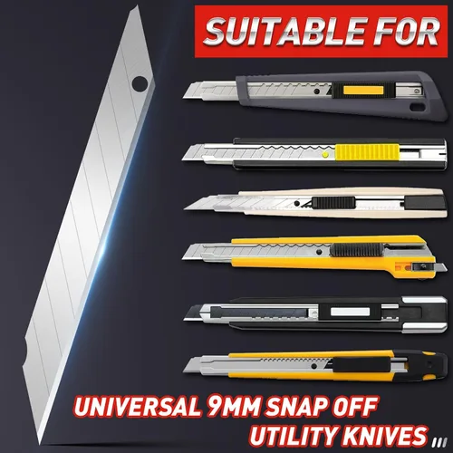 Miniatura 3 de DIYSELF Cuchillas de cuchillo utilitario, paquete de 50 recambios para cuchillo de caja de 9mm con hoja a presión, acero de alto carbono