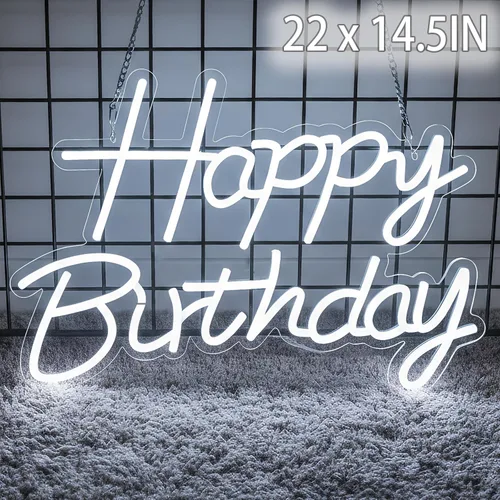 Miniatura 12 de Letrero de neón de feliz cumpleaños para telón de fondo, letrero con luz LED de feliz cumpleaños, luz de neón regulable alimentada por USB