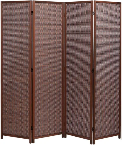Legacy Decor Divisor de habitación de madera y tejido de bambú de 4 paneles de color natural Marrón