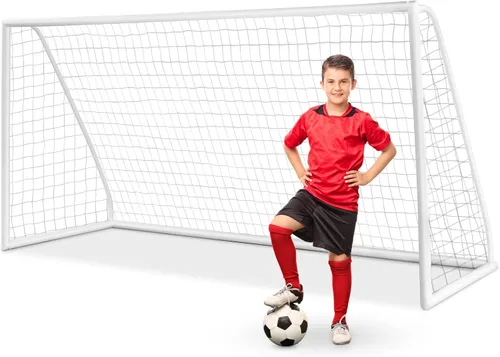 Miniatura 11 de GYMAX Portería de fútbol, porterías de fútbol para patio trasero con red para todo tipo de clima, estaca de tierra y bridas de cremallera, marco