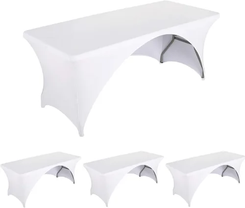 Miniatura 13 de LZY Paquete de 2 manteles ajustables para mesas plegables de 6 pies, espalda abierta, manteles rectangulares de elastano/elástico/elásticos