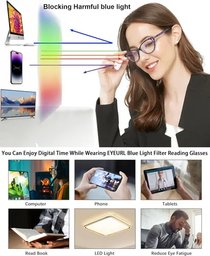 Miniatura 5 de EYEURL Gafas de lectura de ojo de gato para mujer, juego de 2 lentes de lectura con bloqueo de luz azul + 1.5 lentes de calidad para mujer, marco