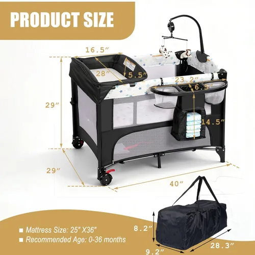 Miniatura 6 de Corral de bebé de altura ajustable 4 en 1, centro plegable para guardería con caja de música, estante de juguetes, almacenamiento lateral, Estrella