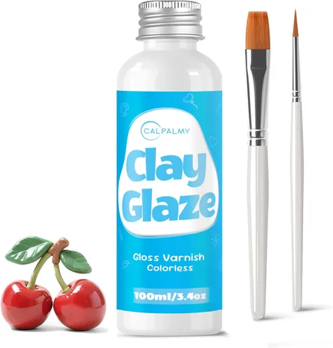 CALPALMY Kit de barniz de esmalte brillante de 3.4 fl oz para sellador de arcilla seca al aire, impermeable, acabado brillante, evita grietas y