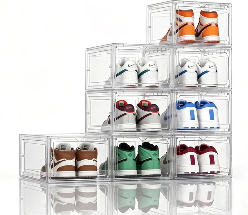Miniatura 8 de Caja de almacenamiento para zapatos KEFA XL, paquete de 6 cajas de zapatos de plástico transparente apilables, organizador de cajas de zapatos