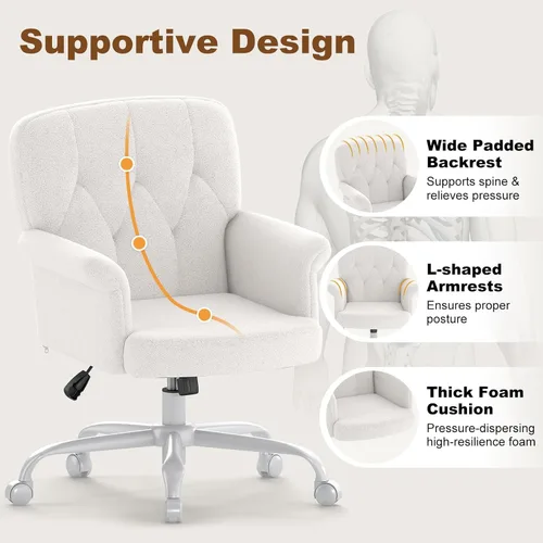 Miniatura 3 de Comfy - Silla de escritorio para oficina en casa, silla de tocador tapizada con ruedas y brazos, moderno asiento giratorio ajustable