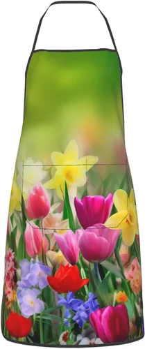 Miniatura 27 de Delantal impermeable floral arcoíris con bolsillos grandes para regalo de cocina