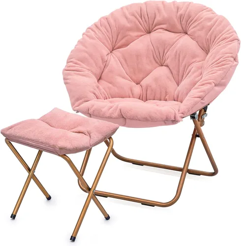 Miniatura 17 de MoNiBloom Silla redonda plegable de piel sintética para dormitorio, sala de estar, dormitorio, marco de metal plegable, de gran tamaño, cómoda, Negro