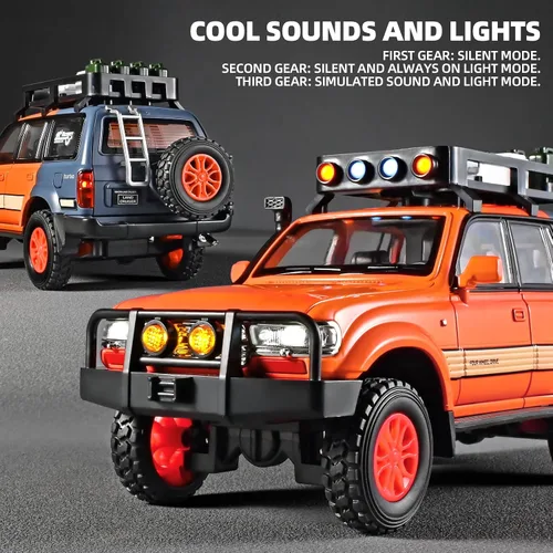 Miniatura 3 de OANMYJJO Autos para niños 1/24 de Land Cruiser LC80 modelo de coche fundido a presión, autos de tracción con luz y sonido, modelo de auto Naranja