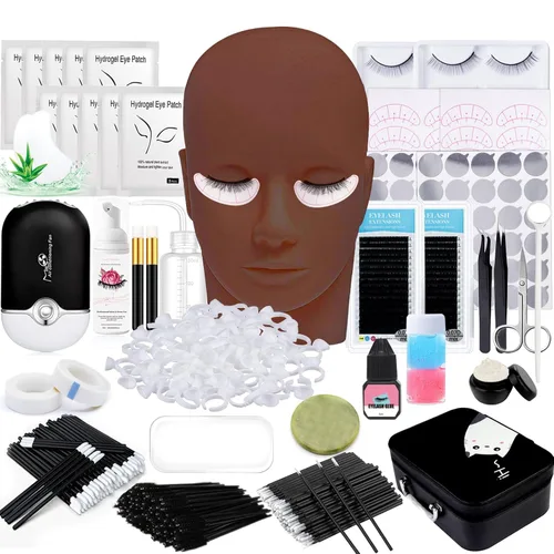 Kit de extensión de pestañas, herramientas profesionales de entrenamiento de injerto de pestañas, cabeza de maniquí, ventilador USB, champú de
