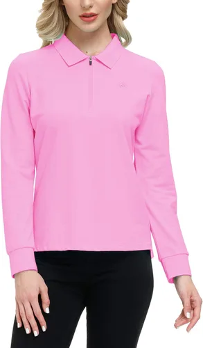 Miniatura 47 de JINSHI Polo de golf para mujer, de manga larga, con cremallera, deportiva, de secado rápido, atlética, casual, ajustada