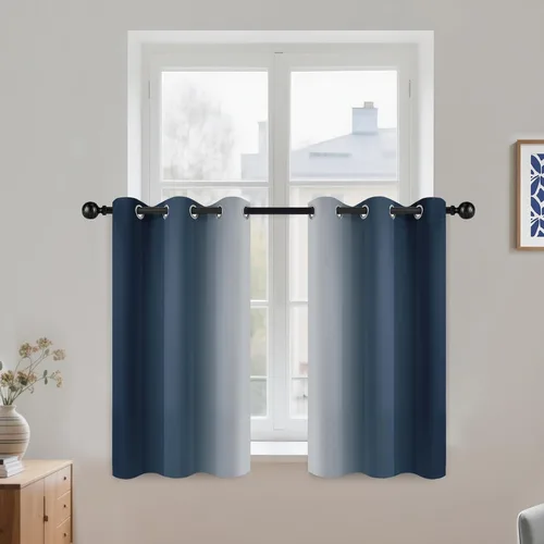 Miniatura 66 de COSVIYA Cortinas 100% Opacas Azul Degradado con Lazos Ajustables para Cocina Aislamiento Térmico Oscurecimiento de Habitación Cenefa con Bolsillo