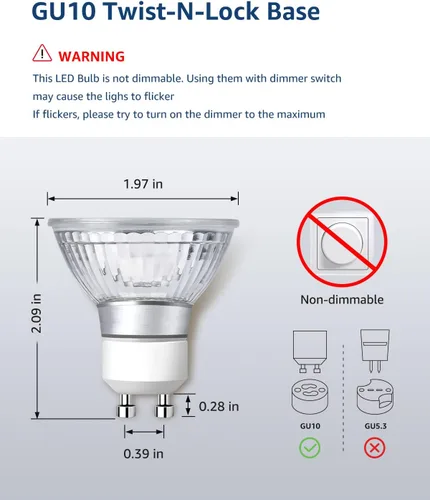 Miniatura 3 de Lepro Bombillas LED GU10 no regulables, 2700 K, luz cálida suave GU10, repuesto para iluminación de pista empotrada, bombillas LED de 4 W con haz