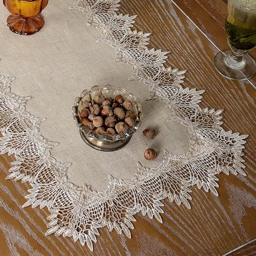 Miniatura 7 de ARTABLE Tapete de Mesa Redondo de Encaje Gris de Lino, Camino de Mesa, Mantel Individual Pequeño para Mesa de Café, Estilo Rústico de Granja