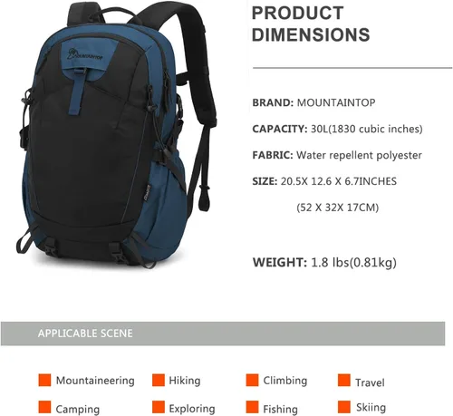 Miniatura 2 de MOUNTAINTOP 30L Hiking Backpack,Men Women Camping Backpack,Lightweight Trekking Travel Backpacks for Climbing Skiing Cycling