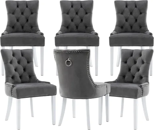 Miniatura 13 de Juego de 4 sillas de comedor modernas de mediados de siglo, sillas decorativas de terciopelo, sillas Parsons tapizadas, sillas laterales