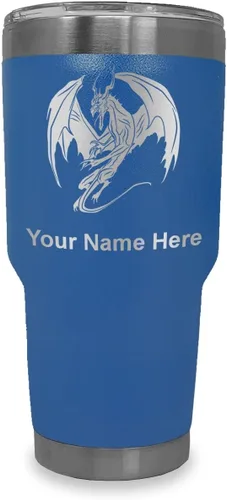 Miniatura 20 de LaserGram Vaso aislado al vacío de 20 onzas, dragón, grabado personalizado incluido (negro)