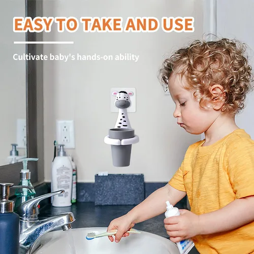Miniatura 6 de SooGree Soporte para cepillos de dientes para niños, portavasos de dientes de animales, montado en la pared, juego de almacenamiento de pasta