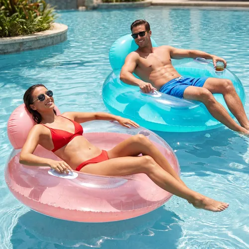 Miniatura 12 de FindUWill Sillas flotantes de piscina para adultos, paquete de 2 sillas flotantes grandes de 65 x 42 pulgadas, tumbona inflable para piscina