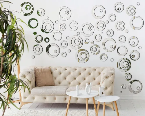 Miniatura 7 de Shappy 96 piezas de espejo circular, calcomanías de pared extraíbles para decoración de pared, calcomanías de espejo para sala de estar, dormitorio
