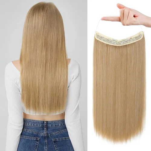 Miniatura 25 de REECHO - Extensiones de cabello con alambre invisible y con cintillo transparente, tamaño ajustable, clips seguros extraíbles, cabello lacio, diseño