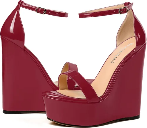 Miniatura 6 de WAYDERNS Sandalias de tacón alto con plataforma y correa de tobillo para mujer, con hebilla de noche, puntera abierta, de moda, de charol, de 6