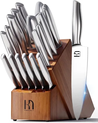 Miniatura 11 de Juego de 14 piezas de cuchillos de cocina KnifeSaga de acero inoxidable de alto carbono japonés de primera calidad con afilador incorporado, juego