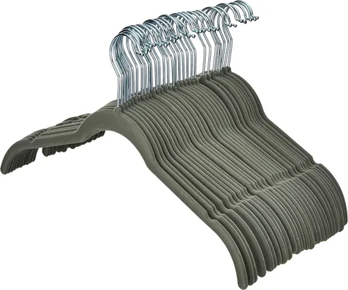 Miniatura 3 de Amazon Basics Perchas antideslizantes de terciopelo delgado que ahorran espacio para la organización del armario, gris/plata, paquete de 30