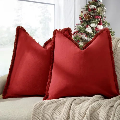 Miniatura 17 de ZWJD Juego de 2 fundas de almohada de 16 x 16 pulgadas, color beige, con flecos, de algodón, decorativas, cuadradas, para sofá, cama, sala de estar