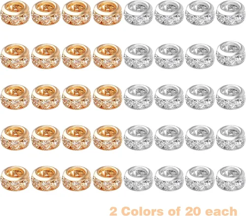 Miniatura 2 de BronaGrand 40 cuentas espaciadoras europeas de diamantes de imitación de 0.315 pulgadas (0.315 in), cuentas espaciadoras de cristal para bricolaje