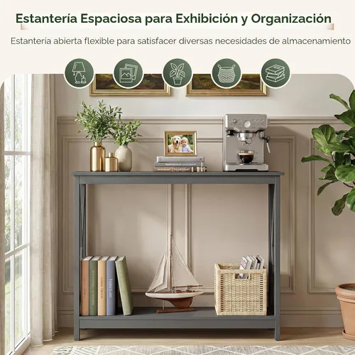 Miniatura 6 de SUPER DEAL Mesa consola de 39.5 pulgadas, mesa auxiliar estrecha de 2 niveles con estante de almacenamiento, mesa de entrada para pasillo, Negro