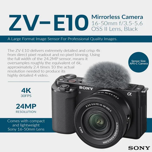 Miniatura 2 de Sony ZV-E10 APS-C Kit de cámara de vlogging sin espejo con lente de zoom de potencia II de 0.630-1.969 in, tarjeta SD de 64 GB, bolsa de hombro, UV