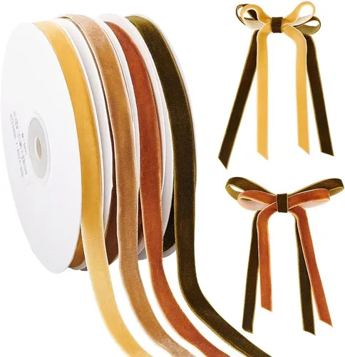 arricraft 4 rollos de 40 yardas de cinta de terciopelo de una cara para el Día de San Valentín, rollos de cinta de satén vintage, cinta de