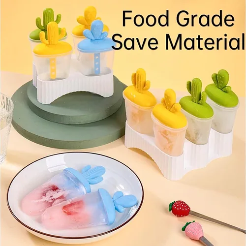 Miniatura 2 de AuraGlor Juego de moldes para paletas de cactus, moldes familiares para hacer helados, accesorios de cocina congelados, fácil liberación, saludable