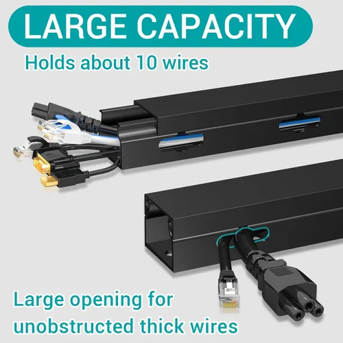 Miniatura 3 de Kit de canaleta para ocultar cables, organización magnética de cables debajo del escritorio con agujero grande estético mejorado, kit organizador