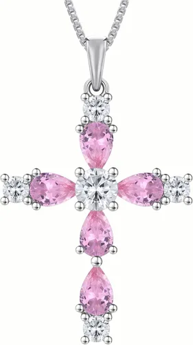 YL Collar de cruz de plata de ley 925 con colgante de piedra natal religiosa para mujer