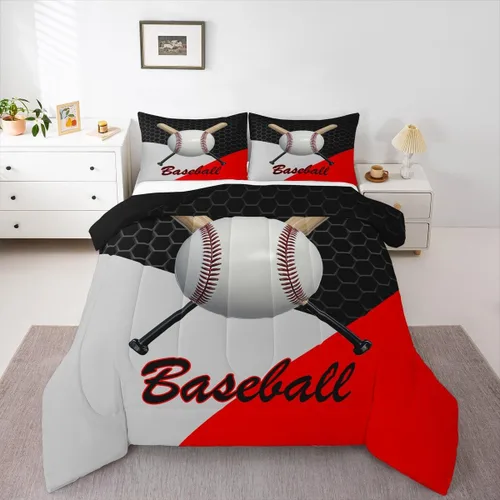 Miniatura 6 de Juego de edredón de béisbol en 3D para niños, tamaño twin, juego de ropa de cama para niños amantes de los deportes de juegos de pelota, decoración