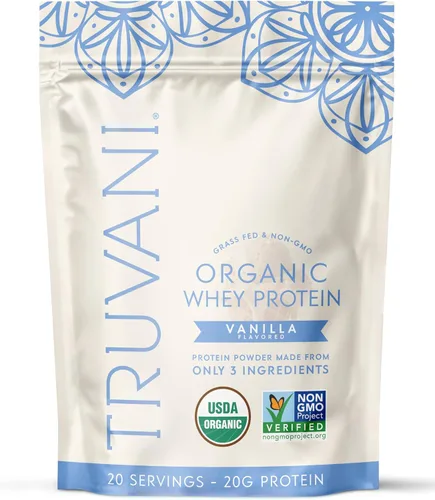 Miniatura 11 de Polvo de proteína de suero orgánico Truvani Chocolate 20g de proteína de suero alimentado con hierba 20 porciones Orgánico certificado USDA