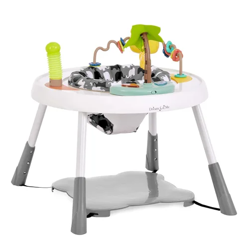 Dream On Me Curio Sit N Seek - Centro de actividades para bebés en gris, centro de actividades 2 en 1 y mesa de juego con 3 juguetes desmontables y