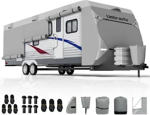 Miniatura 23 de Umbrauto Cubierta para caravana de 5ª rueda de 28 a 31 pies, 7 capas superiores extra gruesa, cubierta de quinta rueda, impermeable, resistente al