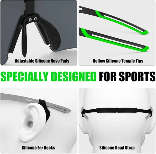 Miniatura 5 de X-TIGER Gafas de ciclismo polarizadas con 5 lentes intercambiables, MTB para ciclismo, béisbol, carrera, lentes deportivos para hombres y mujeres