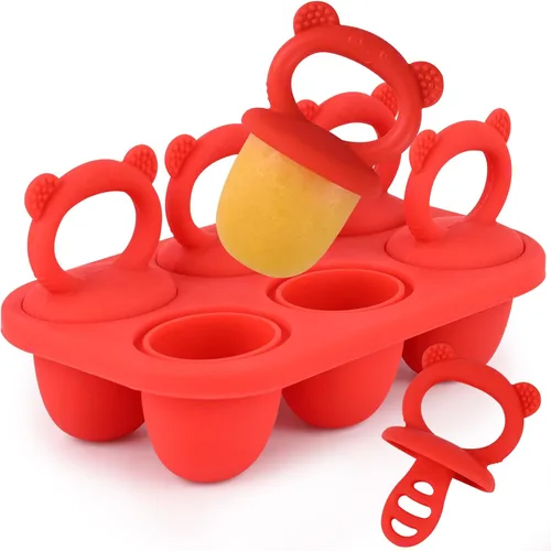 WMKGG Moldes para paletas de bebé, moldes de paletas de leche materna para aliviar la dentición con palos, bandeja congelador de alimentos para Rojo