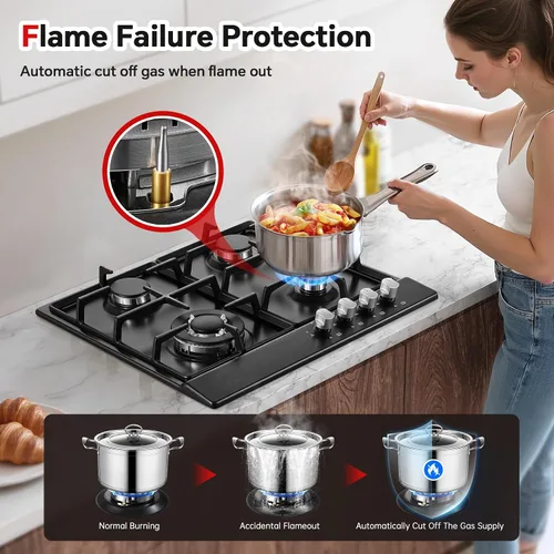 Miniatura 5 de Estufa de Gas de 24 Pulgadas Eascookchef, Placa de Cocina de Gas de 24 Pulgadas con 4 Quemadores, Placa de Cocina Empotrada NG/LPG Convertible