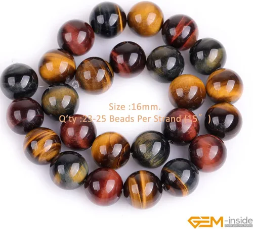 Miniatura 2 de GEM-Inside - Cuentas redondas mixtas de ojo de tigre de 0.630 in (15 pulgadas) para hacer joyas