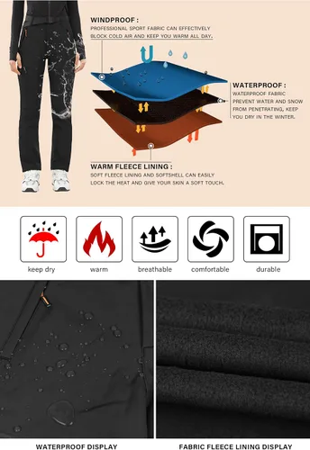 Miniatura 4 de PERSIT Women's Snow Ski Waterproof Windproof Fleece Lined Cargo Hiking Pants