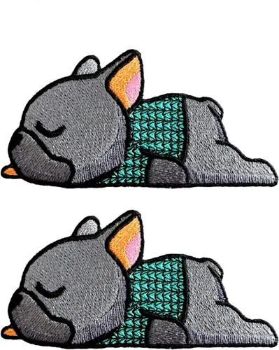 Miniatura 2 de TH Puppy Pet Bulldog francés lindo logotipo de dibujos animados 3 parches para coser hierro en apliques bordados insignia parche chaqueta camiseta
